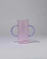 Sophie Lou Jacobsen Pink with Lilac Handles Handle Vase on light color background.