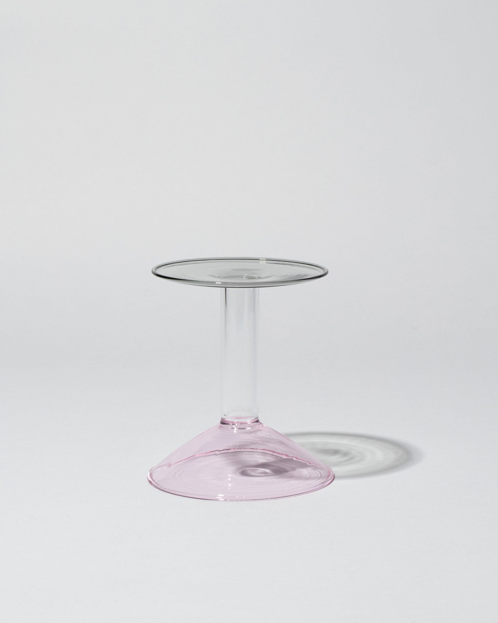 Ichendorf Milano Small Pink/Clear/Grey Rainbow Candleholder on light color background.