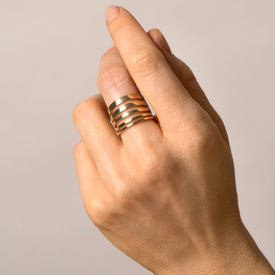product_details::Gold 6mm Square Wire Band on model.
